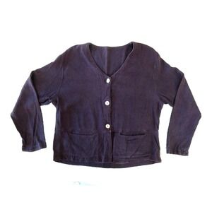 Vintage 90s Purple Rayon Blazer Shacket Small Lagenlook Coastal Boxy Crop Pocket
